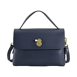 100% Genuine Leather Convertible Bag with Detachable Long Strap (Size 26x18x11 Cm) - Navy