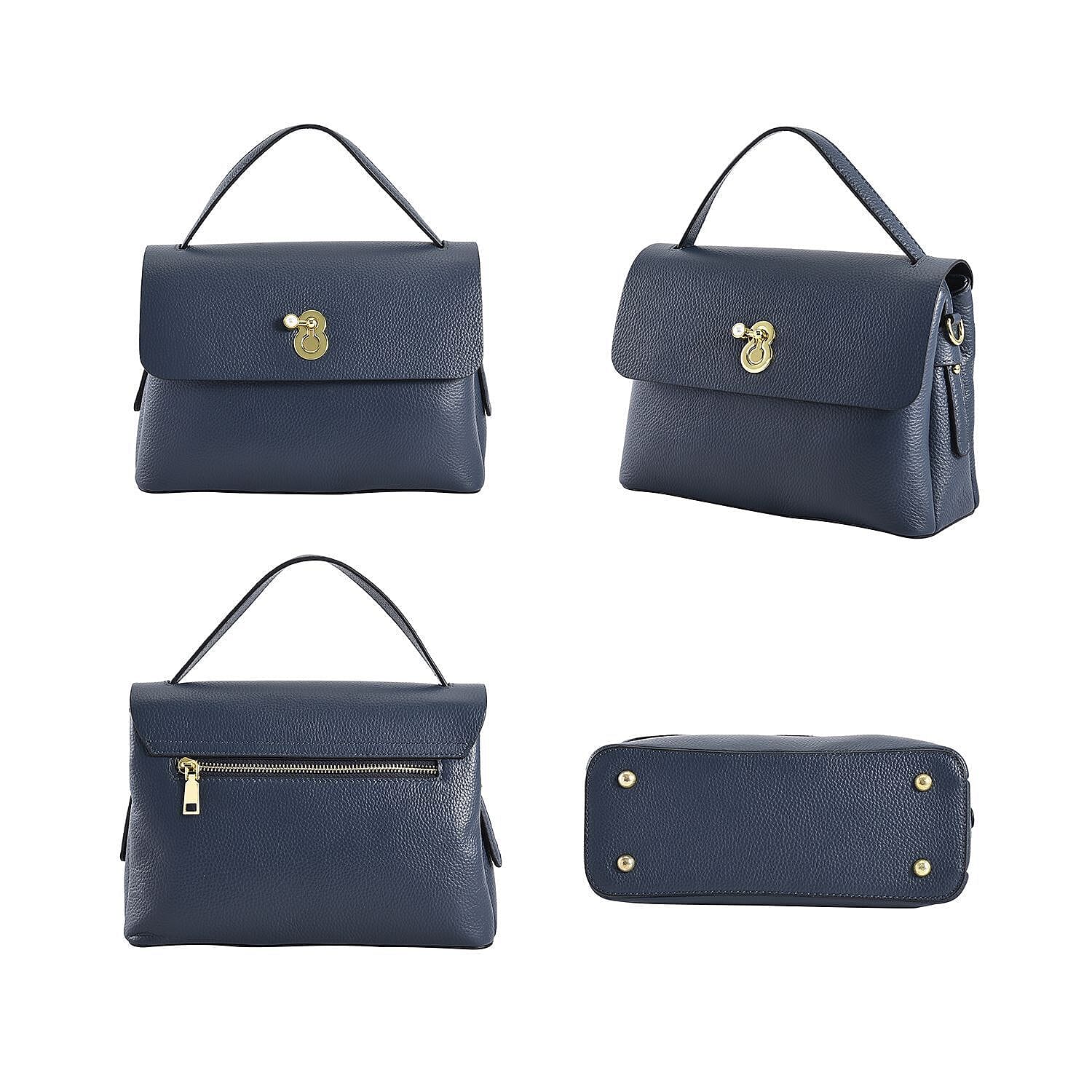 100% Genuine Leather Convertible Bag with Detachable Long Strap (Size 26x18x11 Cm) - Navy