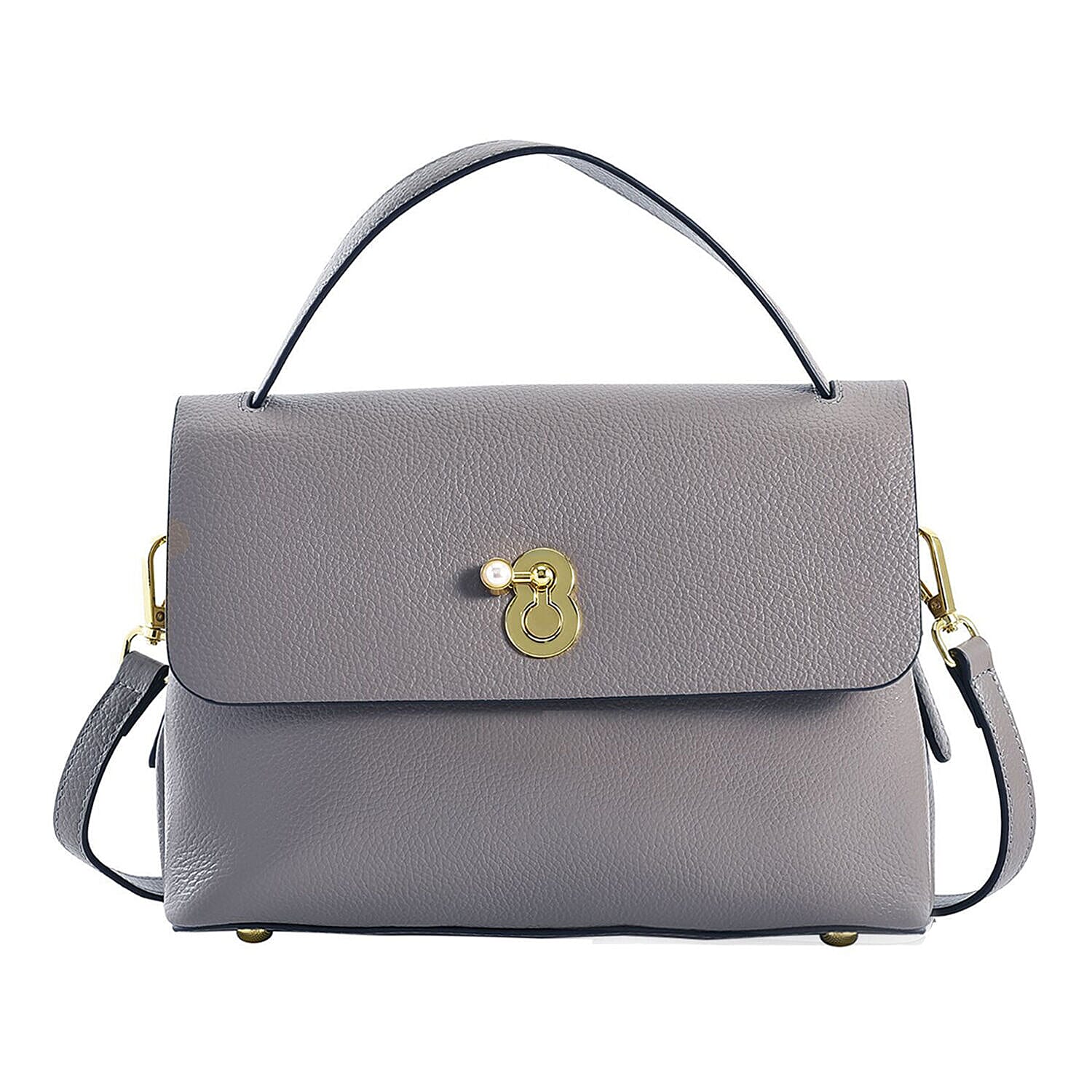 100% Genuine Leather Convertible Bag with Detachable Long Strap - Grey