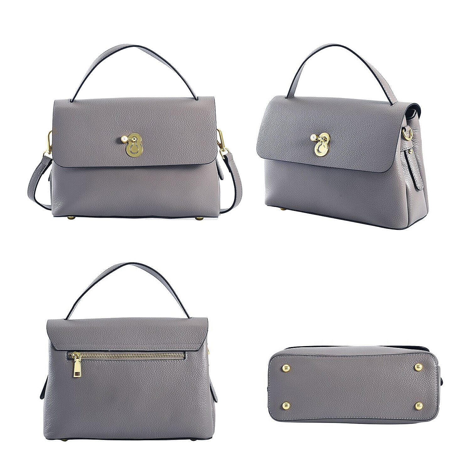 100% Genuine Leather Convertible Bag with Detachable Long Strap - Grey