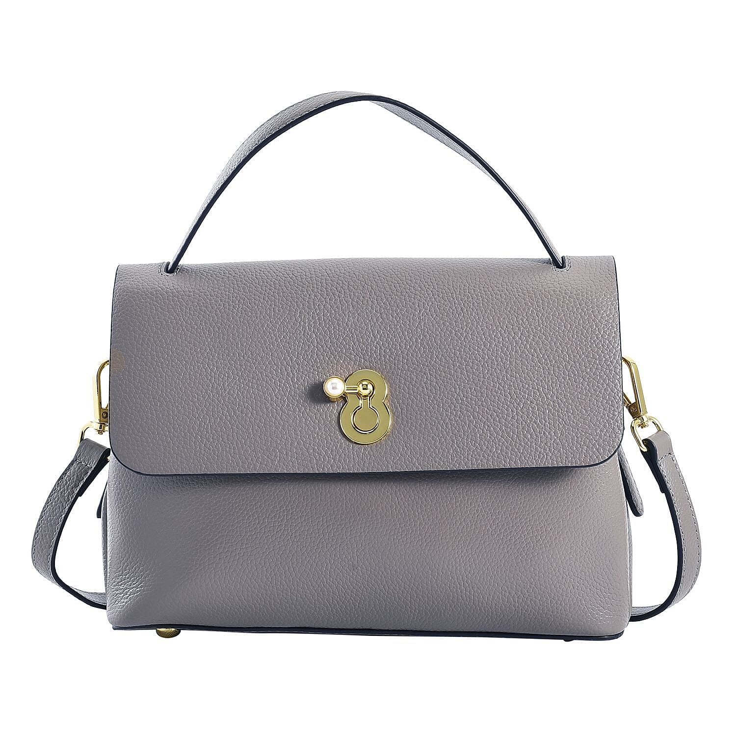 100% Genuine Leather Convertible Bag with Detachable Long Strap - Grey