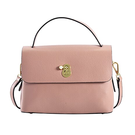 100% Genuine Leather Bag with Detachable Long Strap - Pink
