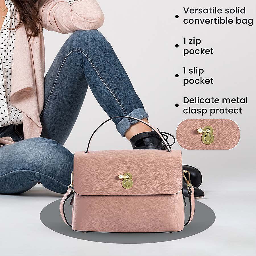 100% Genuine Leather Bag with Detachable Long Strap - Pink