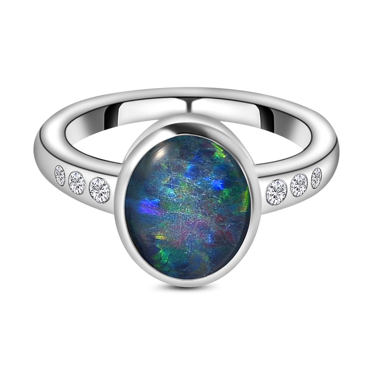 Boulder Opal Triplet and Natural Cambodian Zircon Ring in 18K Vermeil Yellow Gold Plated Sterling Silver 1.85 Ct.