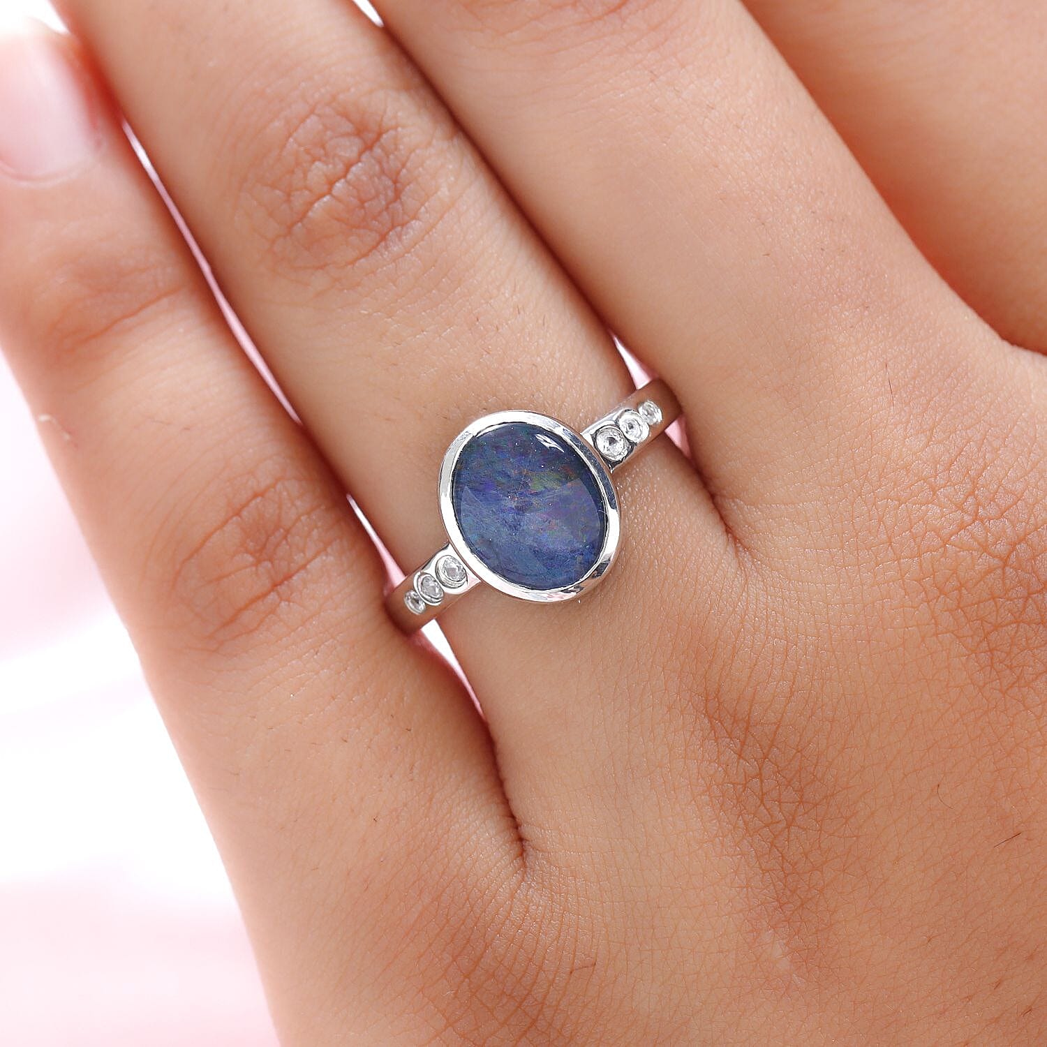 Boulder Opal Triplet and Natural Cambodian Zircon Ring in 18K Vermeil Yellow Gold Plated Sterling Silver 1.85 Ct.