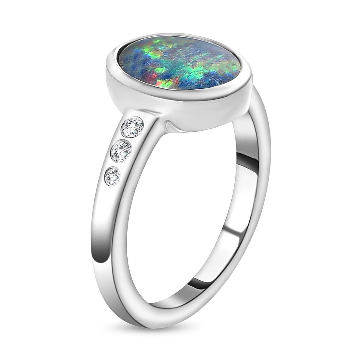 Boulder Opal Triplet and Natural Cambodian Zircon Ring in 18K Vermeil Yellow Gold Plated Sterling Silver 1.85 Ct.