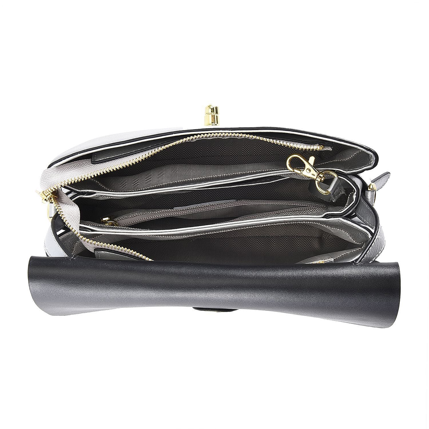 100% Genuine Leather Convertible Bag with Detachable Long Strap - Silver