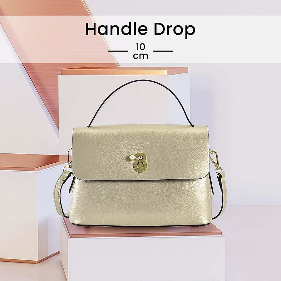 100% Genuine Leather Convertible Bag with Detachable Long Strap - Gold