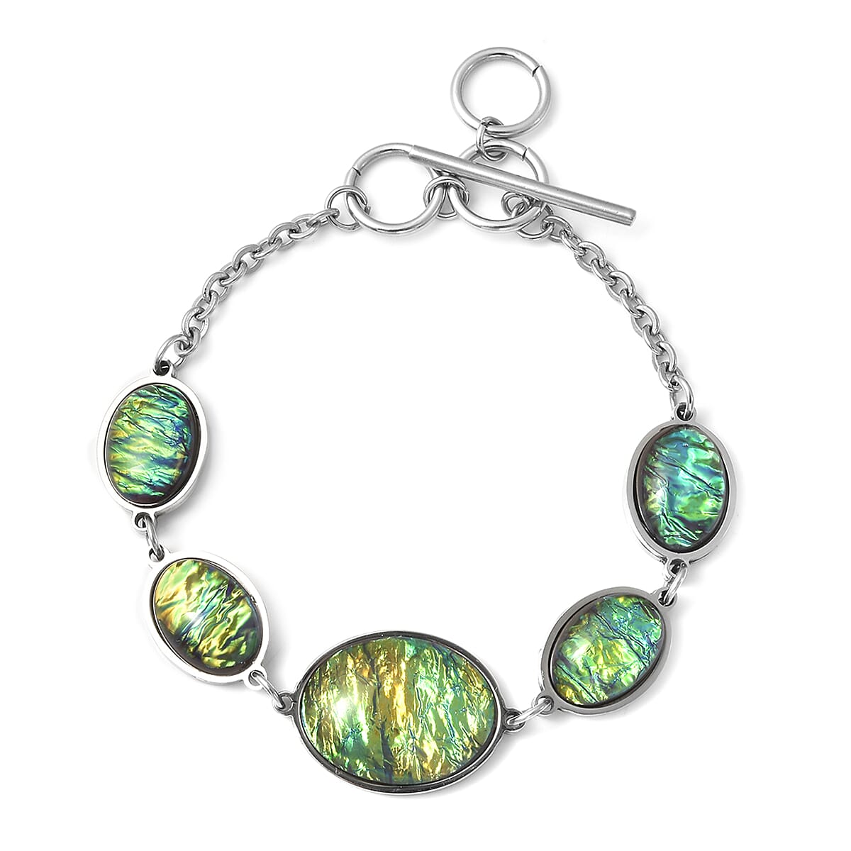 Simulted Green Opal Bracelet (Size - 7) in Stainless Steel