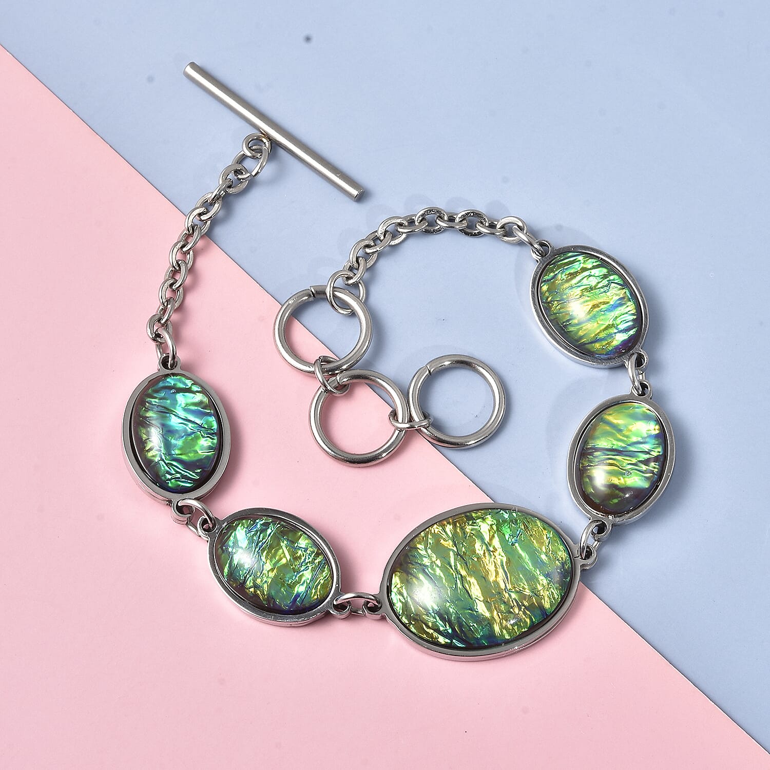 Simulted Green Opal Bracelet (Size - 7) in Stainless Steel