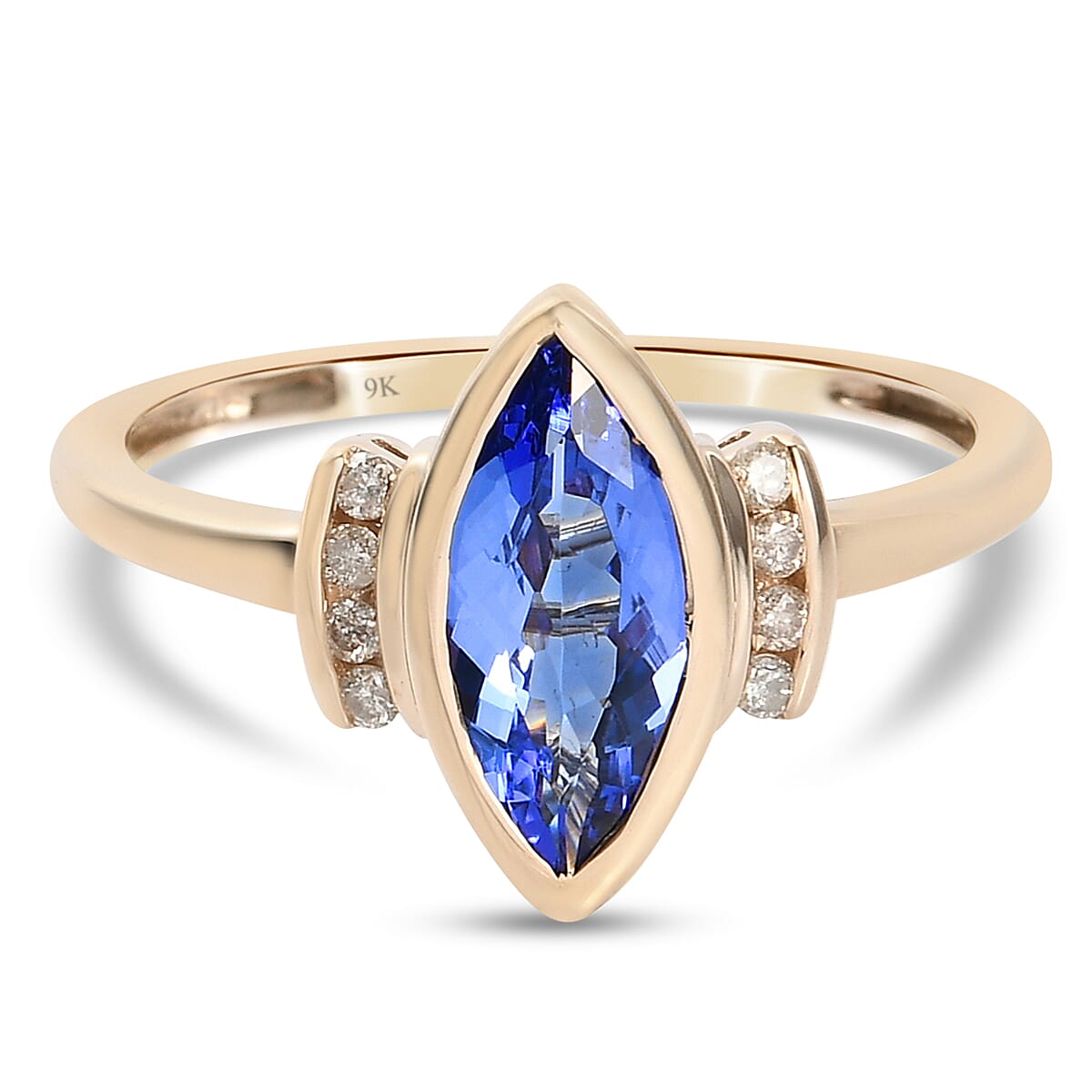 9K Yellow Gold AA Tanzanite and Diamond Ring 1.45 Ct.