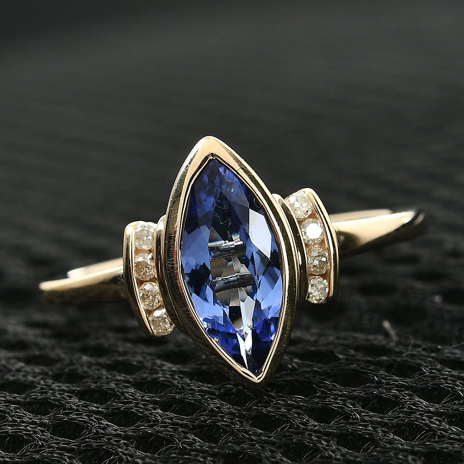 9K Yellow Gold AA Tanzanite and Diamond Ring 1.45 Ct.