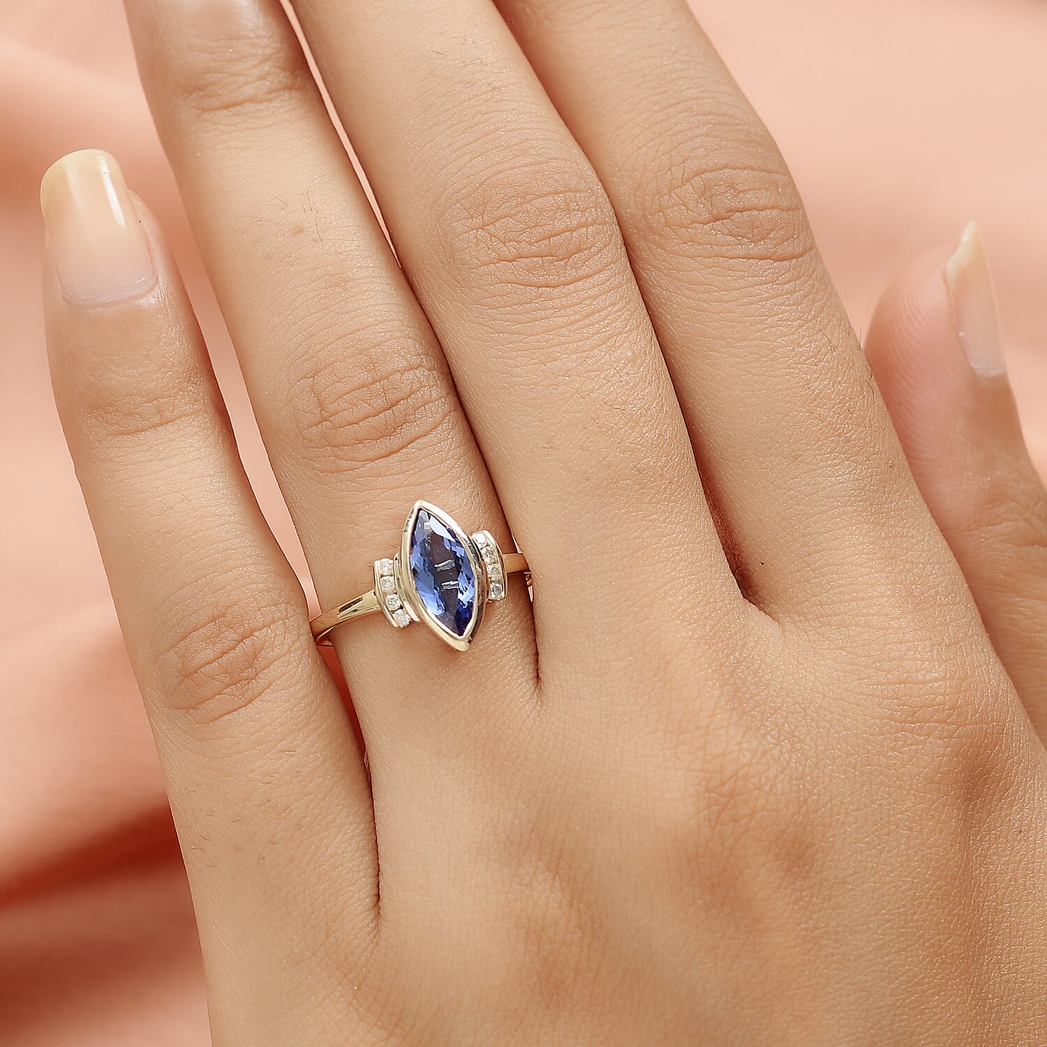 9K Yellow Gold AA Tanzanite and Diamond Ring 1.45 Ct.