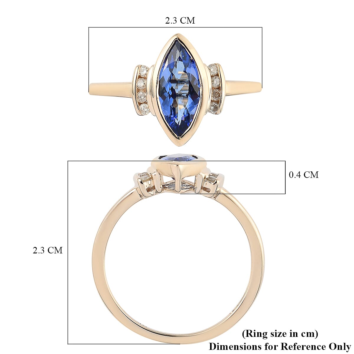 9K Yellow Gold AA Tanzanite and Diamond Ring 1.45 Ct.