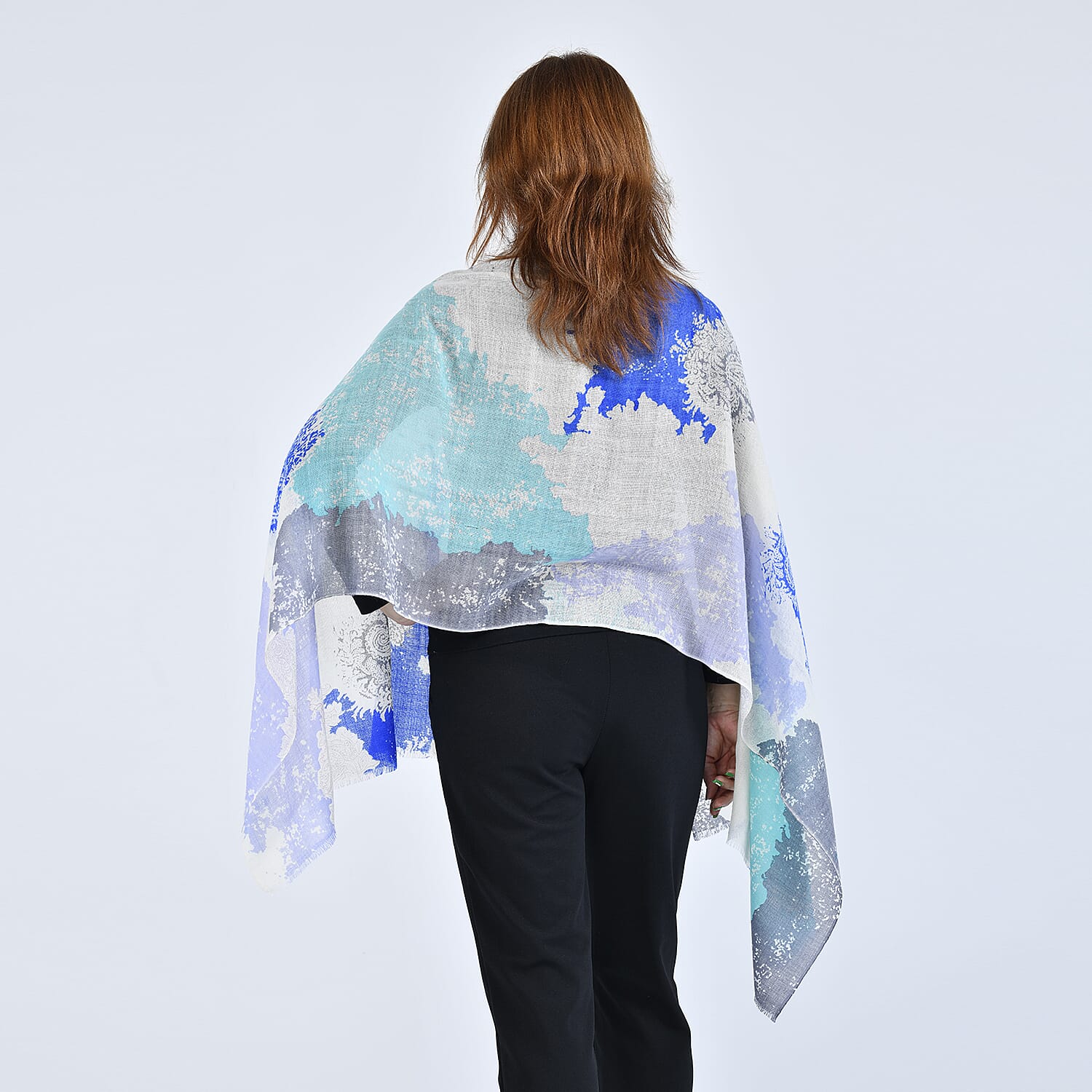 LA MAREY 100% Wool Paisley Pattern Scarf (Size 67x190Cm) - Blue and Green