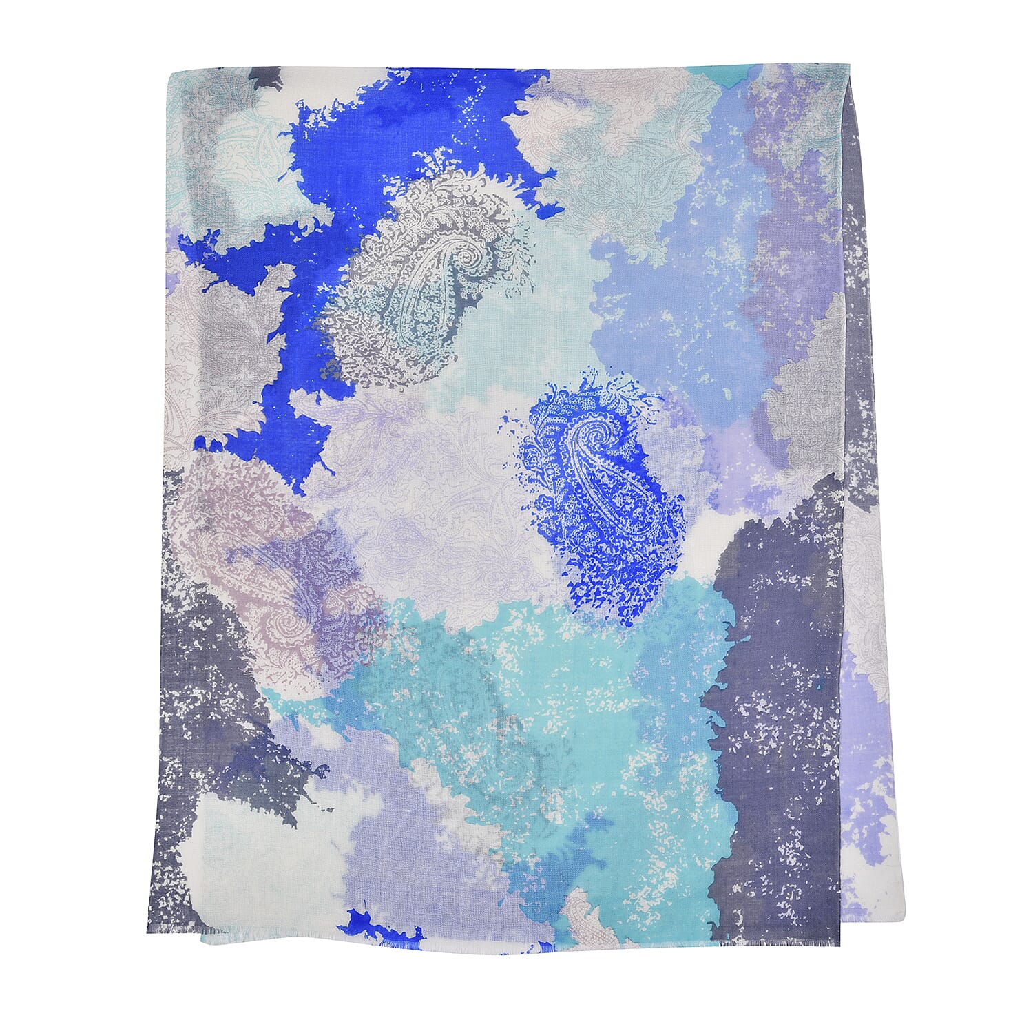 LA MAREY 100% Wool Paisley Pattern Scarf (Size 67x190Cm) - Blue and Green