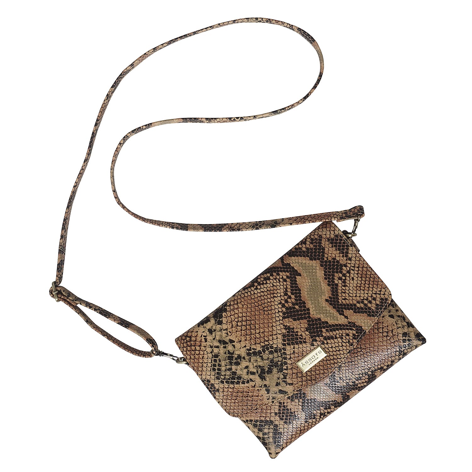 ASSOTS LONDON Georgia 100% Genuine Leather Snake Pattern Crossbody Bag (Size 23x17x4 Cm) - Black & Tan