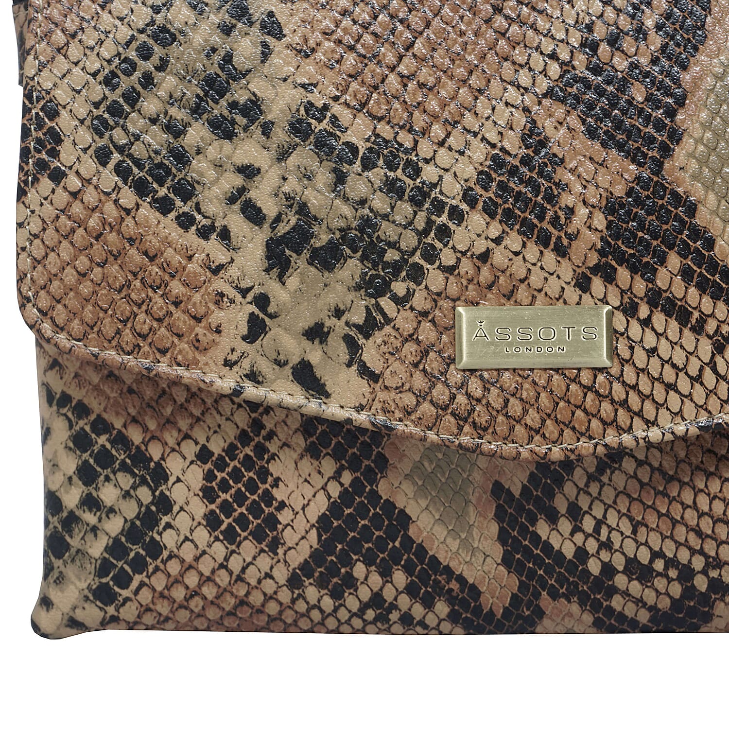 ASSOTS LONDON Georgia 100% Genuine Leather Snake Pattern Crossbody Bag (Size 23x17x4 Cm) - Black & Tan