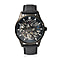GENOA Automatic Movement Black Dial Pink Crystal Studded 5 ATM Water Resistant Watch with Black Leather Strap