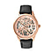 GENOA Automatic Movement Rose Gold Dial Pink Crystal Studded 5 ATM Water Resistant Watch with Black Leather Strap