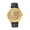 GENOA Automatic Movement Golden Dial Pink Crystal Studded 5 ATM Water Resistant Watch with Black Leather Strap