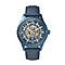 GENOA Automatic Movement Navy Blue Dial Crystal Studded 5 ATM Water Resistant Watch with Blue Leather Strap