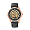GENOA Automatic Movement Black Dial Rose Gold Case Crystal Studded 5 ATM Water Resistant Watch with Black Leather Strap