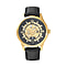 GENOA Automatic Movement Black Dial Yellow Gold Case Crystal Studded 5 ATM Water Resistant Watch with Black Leather Strap