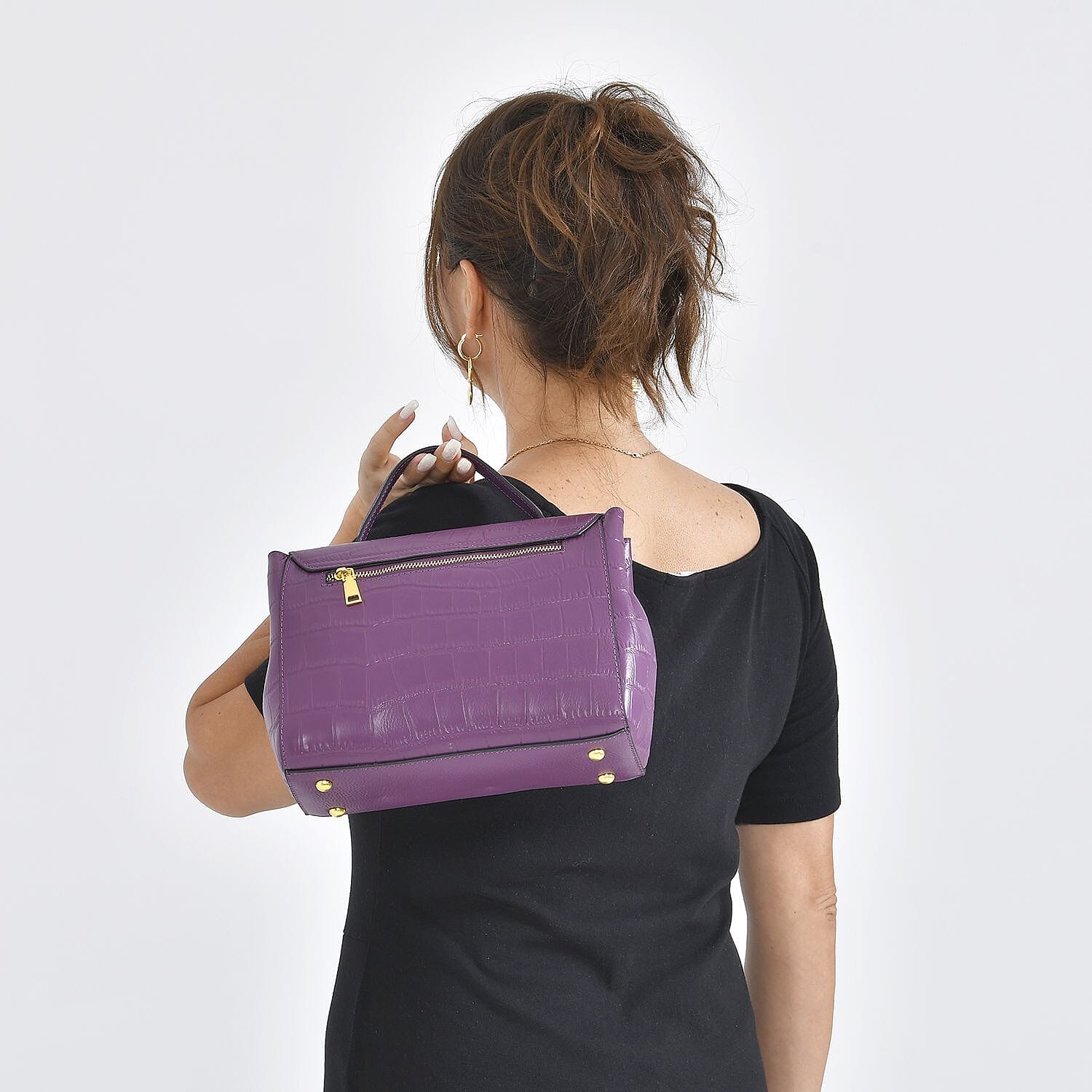 100% Genuine Leather Convertible Bag with Detachable Long Strap (Size 26x18x11 Cm) - Purple