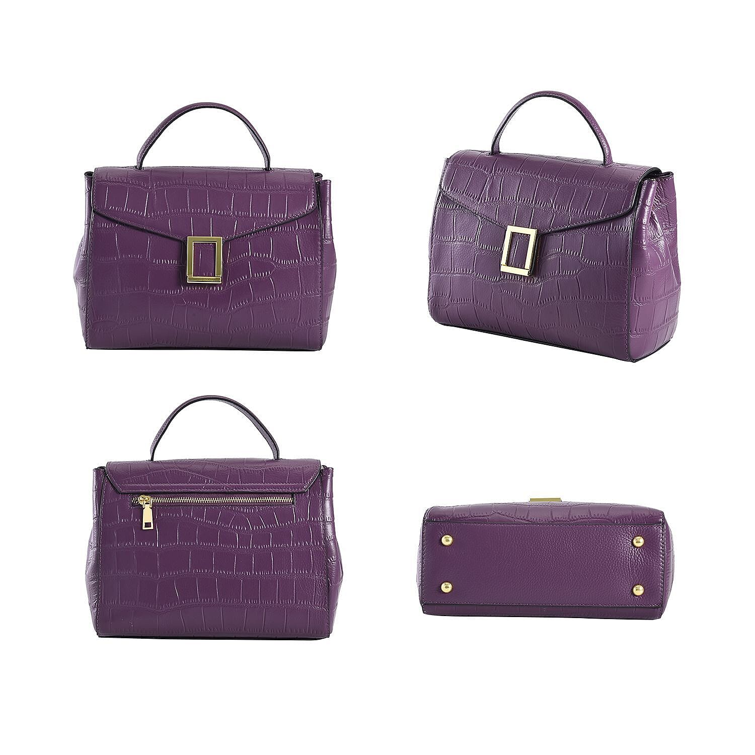 100% Genuine Leather Convertible Bag with Detachable Long Strap (Size 26x18x11 Cm) - Purple