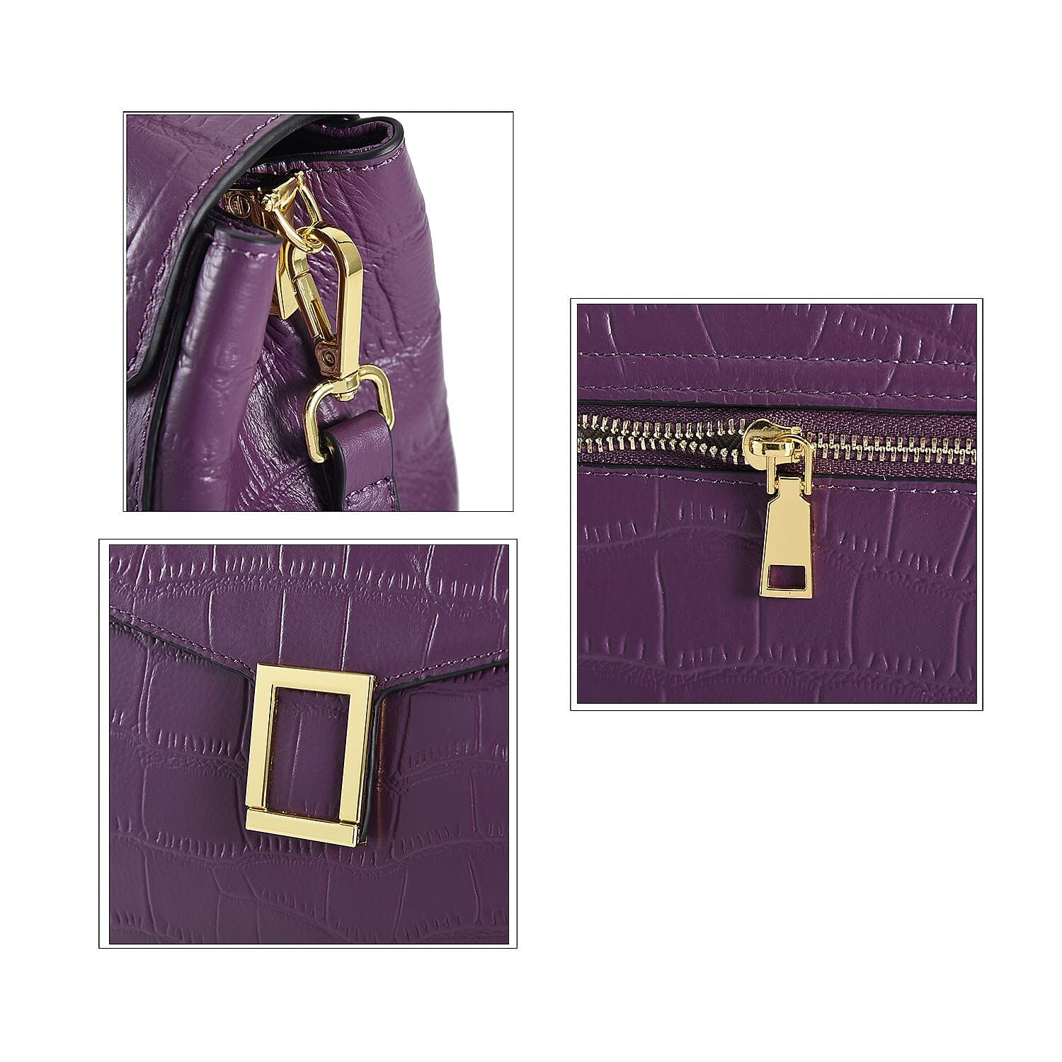 100% Genuine Leather Convertible Bag with Detachable Long Strap (Size 26x18x11 Cm) - Purple