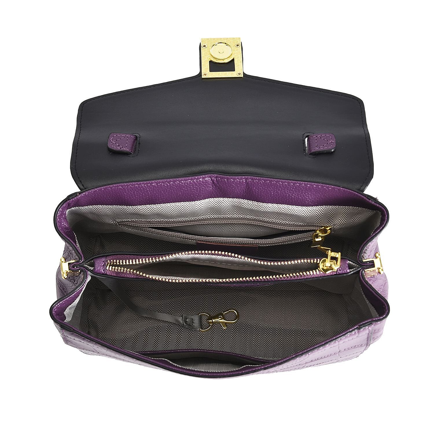 100% Genuine Leather Convertible Bag with Detachable Long Strap (Size 26x18x11 Cm) - Purple