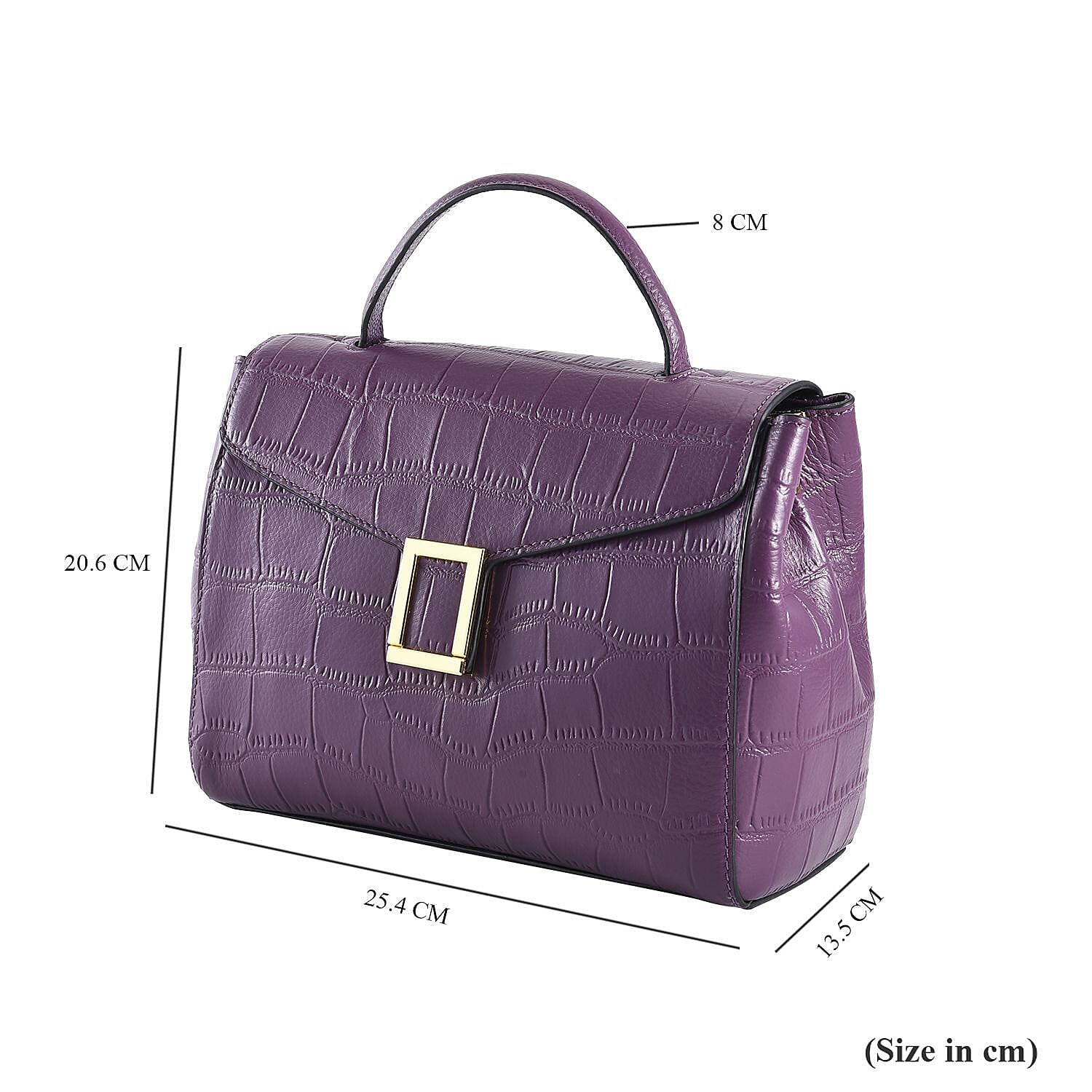 100% Genuine Leather Convertible Bag with Detachable Long Strap (Size 26x18x11 Cm) - Purple