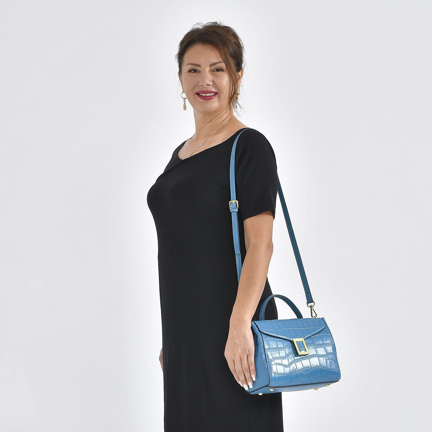 MEGA CLOSE OUT DEAL- 100% Genuine Leather Bag with Detachable Long Strap - Sky Blue