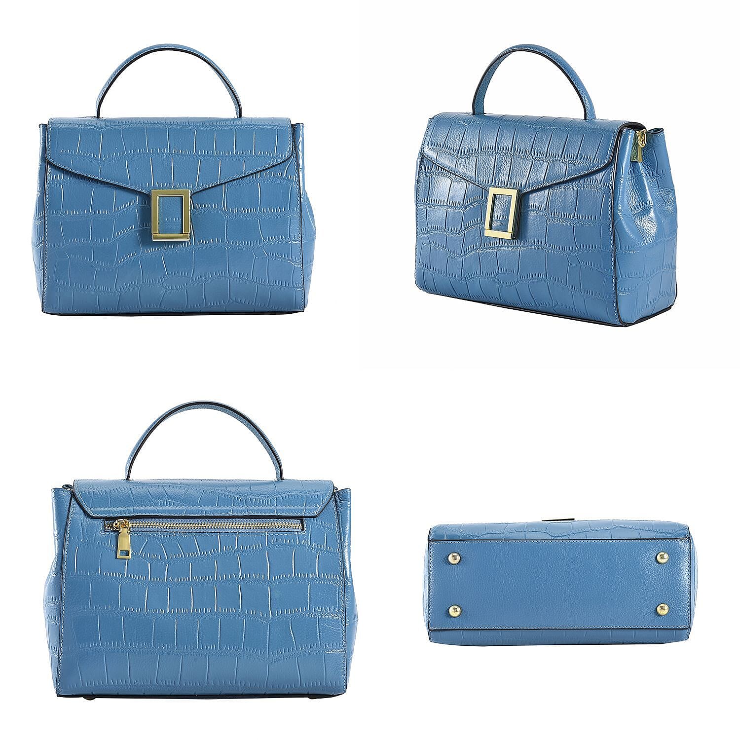 MEGA CLOSE OUT DEAL- 100% Genuine Leather Bag with Detachable Long Strap - Sky Blue