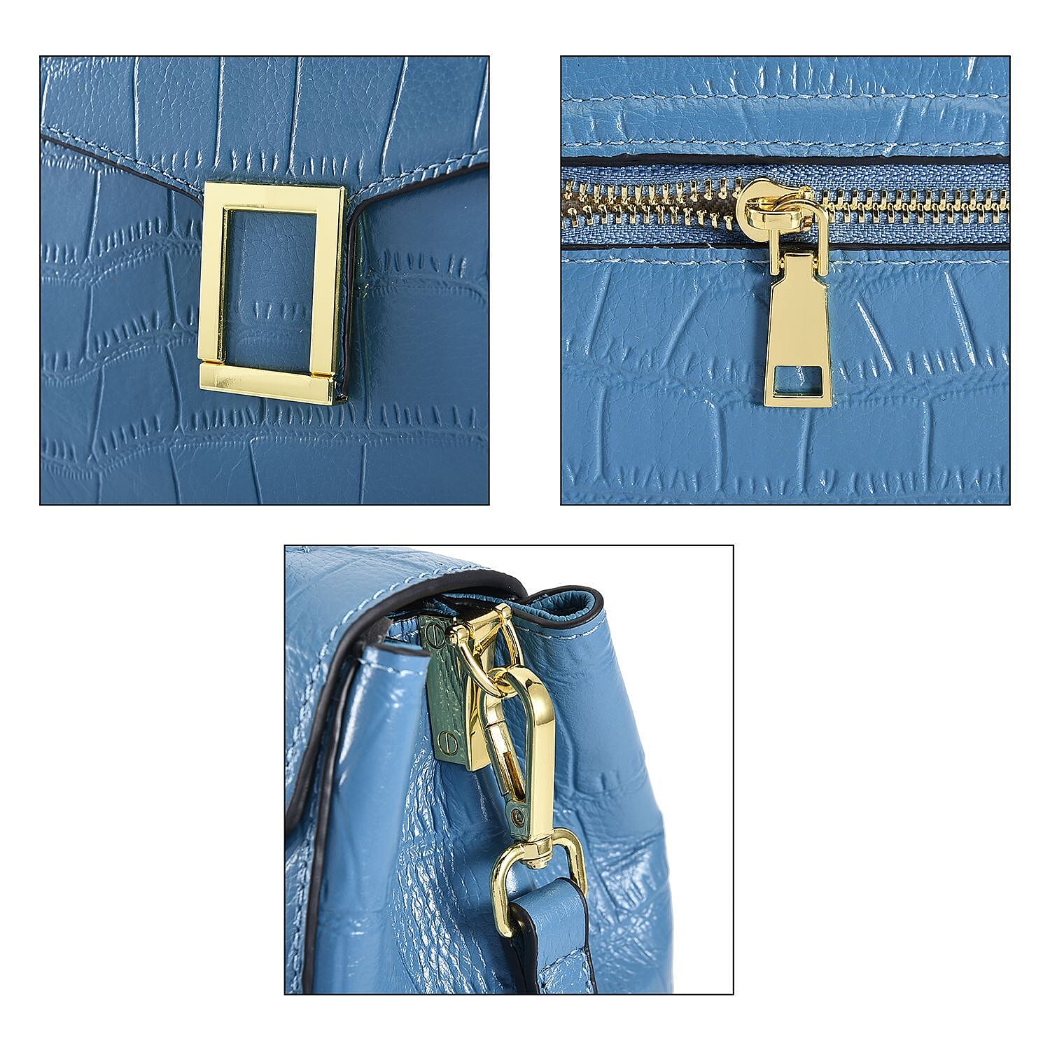 MEGA CLOSE OUT DEAL- 100% Genuine Leather Bag with Detachable Long Strap - Sky Blue