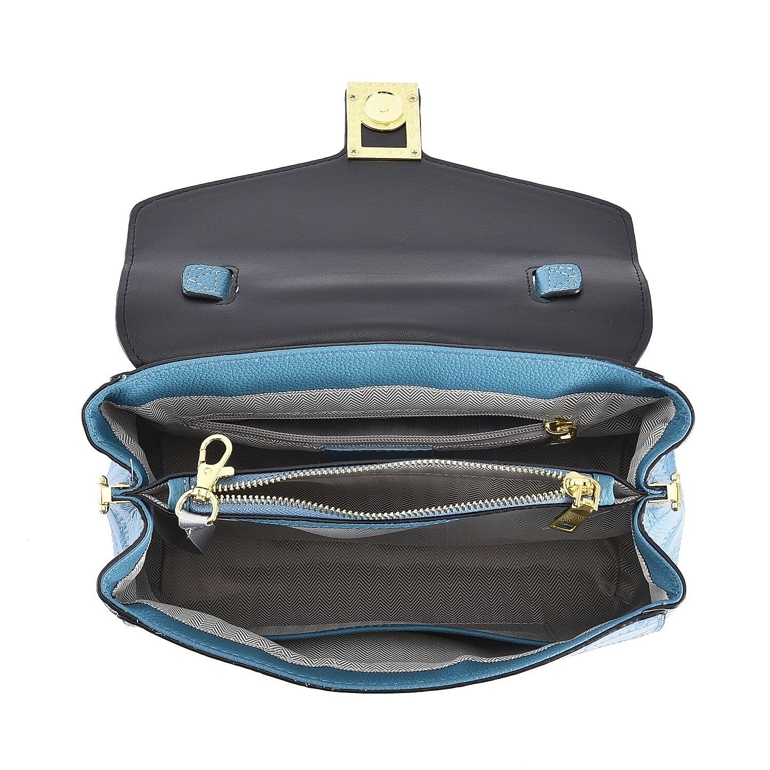 MEGA CLOSE OUT DEAL- 100% Genuine Leather Bag with Detachable Long Strap - Sky Blue