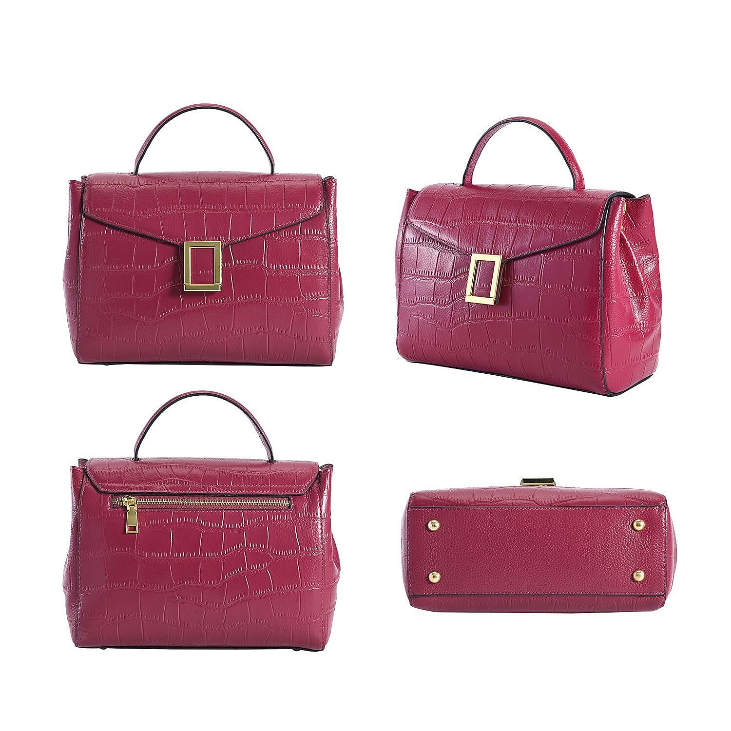 MEGA CLOSE OUT DEAL- 100% Genuine Leather Bag with Detachable Long Strap - Fuscia
