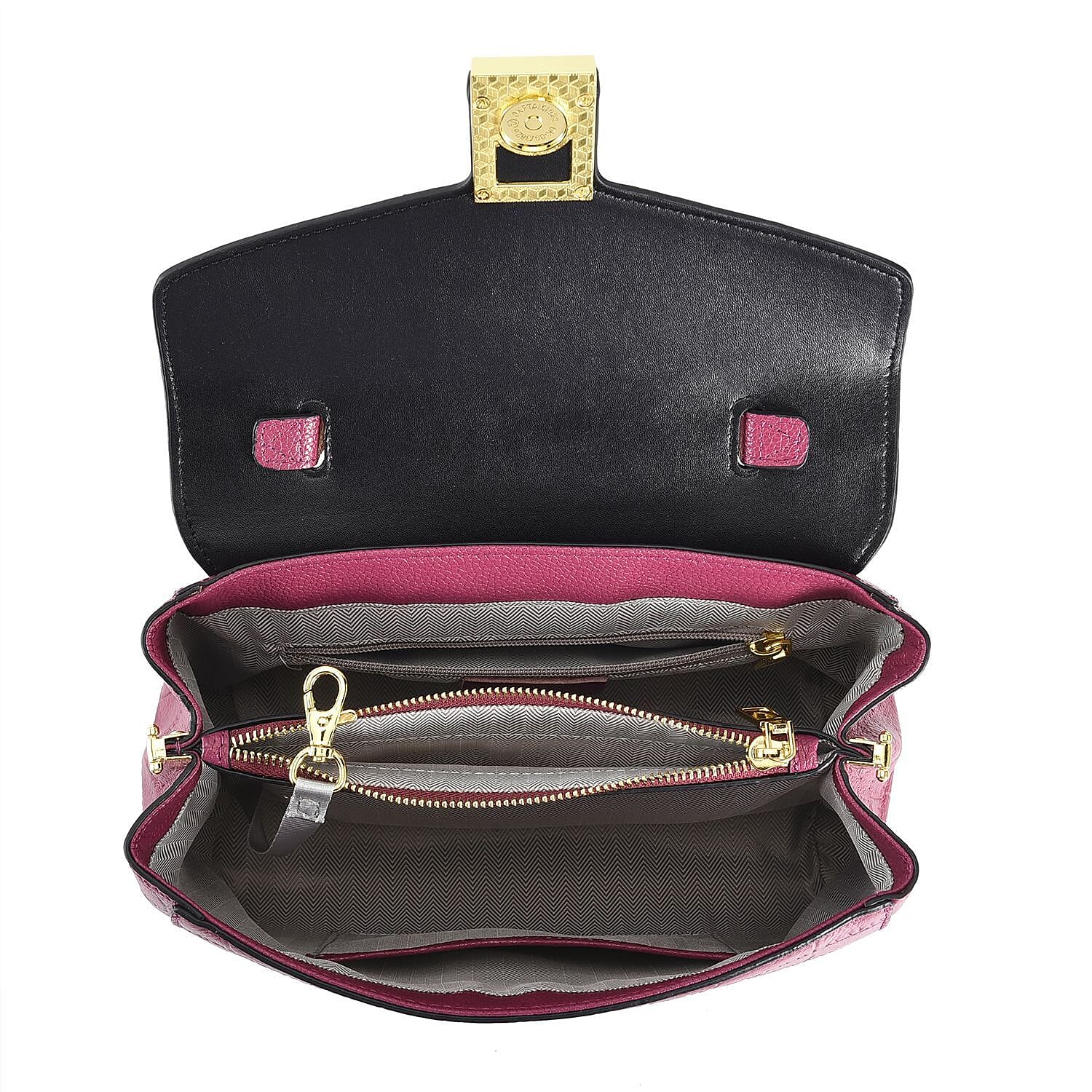 MEGA CLOSE OUT DEAL- 100% Genuine Leather Bag with Detachable Long Strap - Fuscia