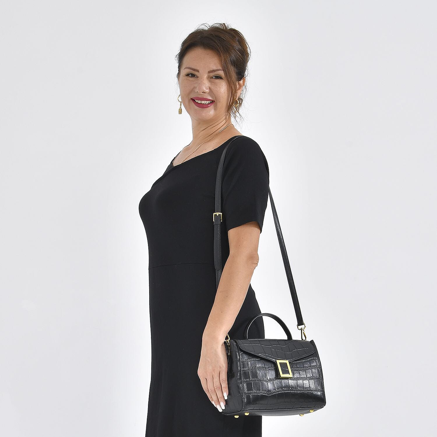 MEGA CLOSE OUT DEAL- 100% Genuine Leather Bag with Detachable Long Strap - Black