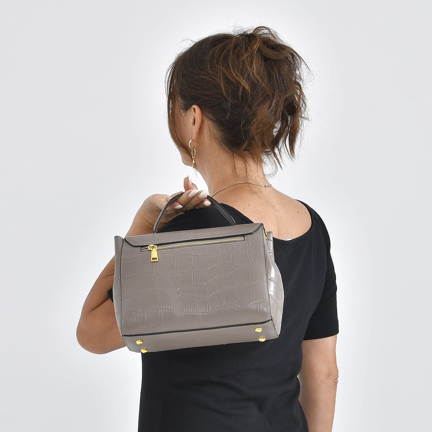 MEGA CLOSE OUT DEAL- 100% Genuine Leather Bag with Detachable Long Strap - Grey