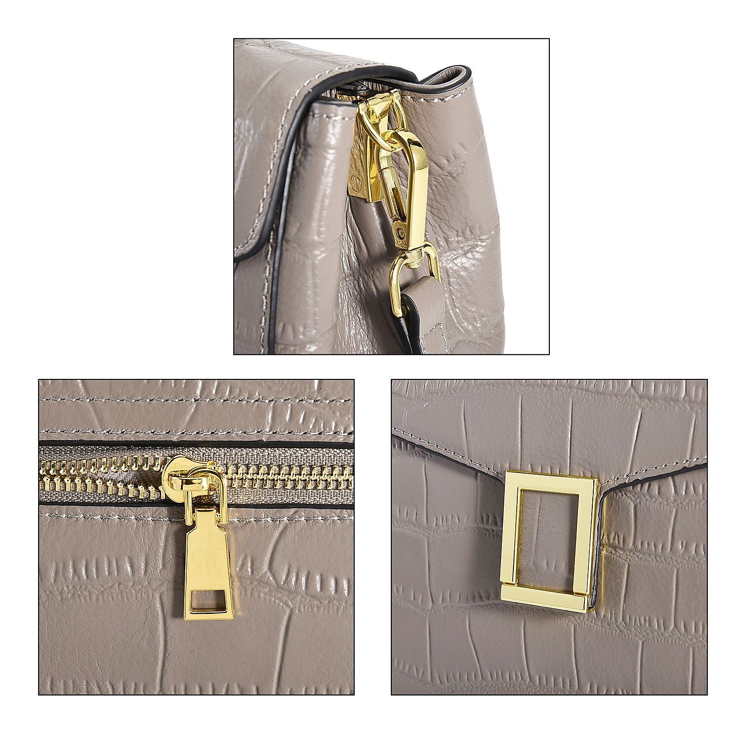 MEGA CLOSE OUT DEAL- 100% Genuine Leather Bag with Detachable Long Strap - Grey