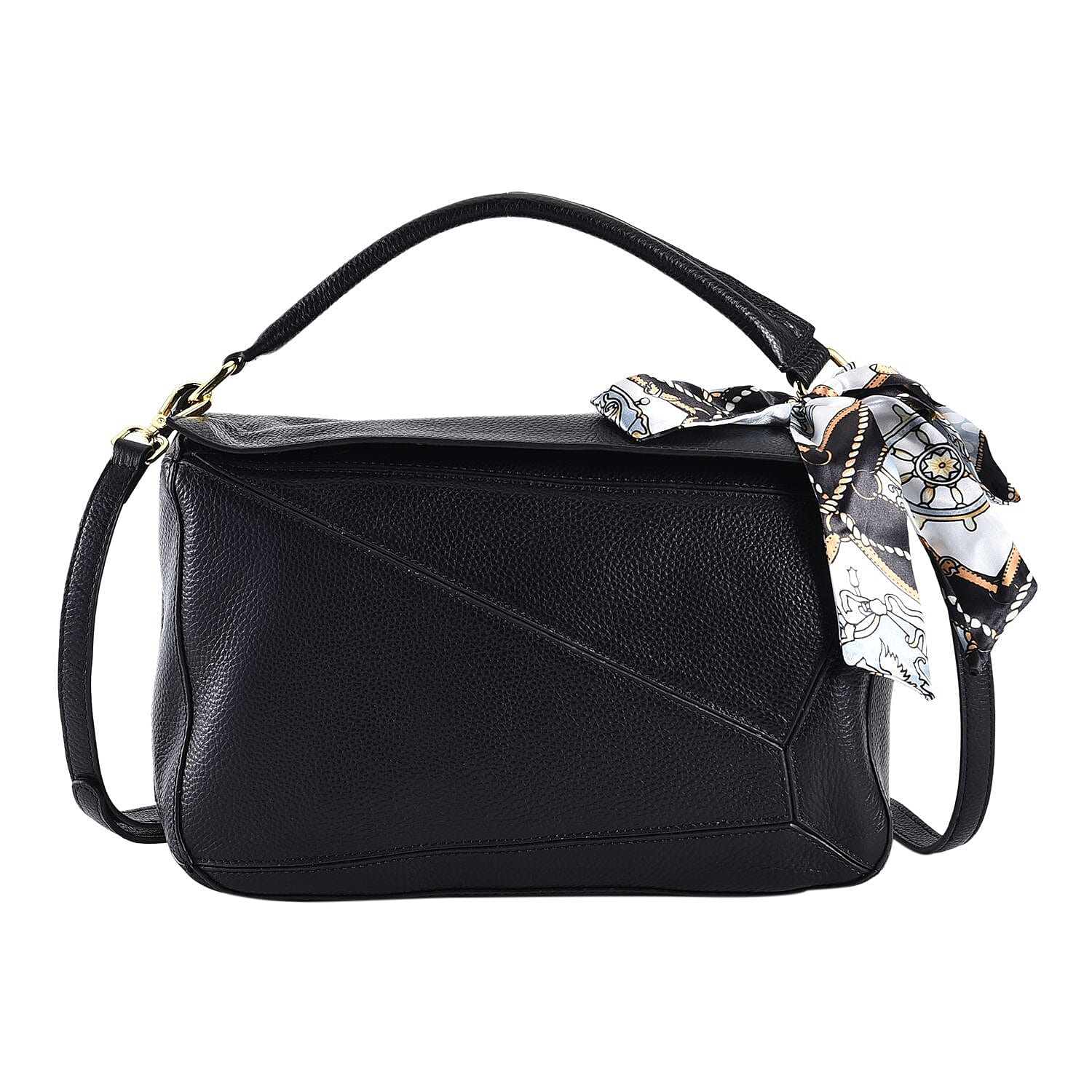  100% Genuine Leather Convertible Bag with Detachable Long Strap (Size 30x18x12 Cm) - Black