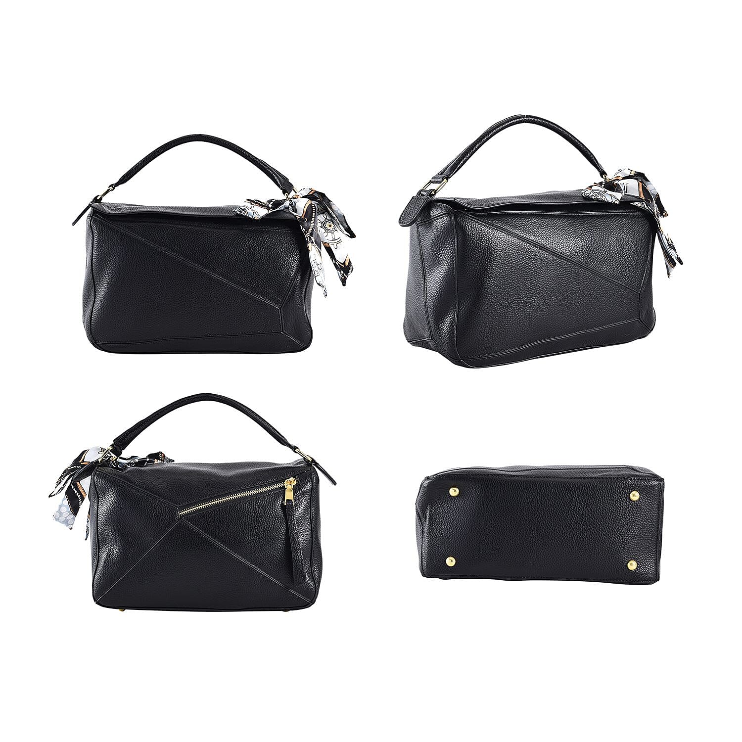  100% Genuine Leather Convertible Bag with Detachable Long Strap (Size 30x18x12 Cm) - Black