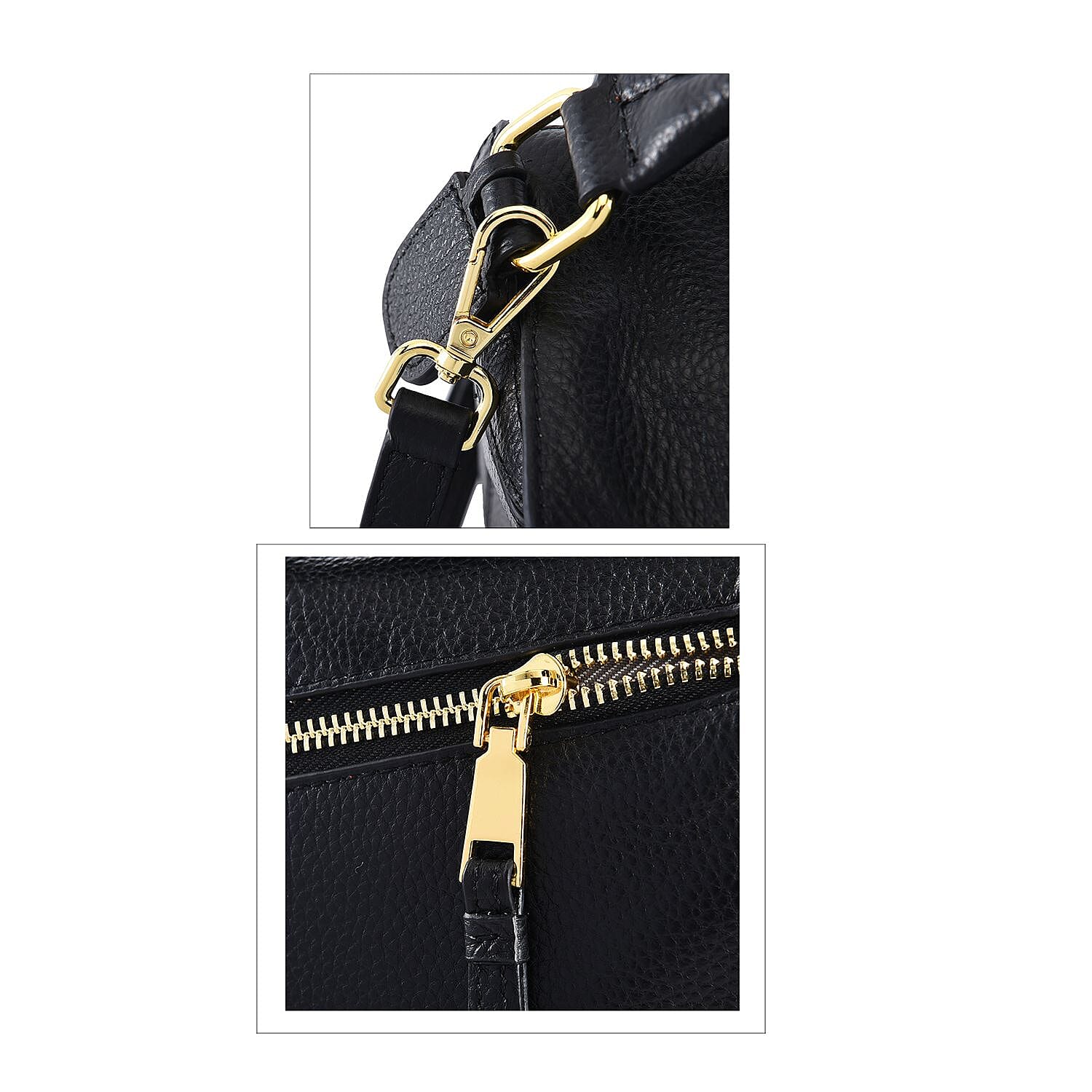  100% Genuine Leather Convertible Bag with Detachable Long Strap (Size 30x18x12 Cm) - Black