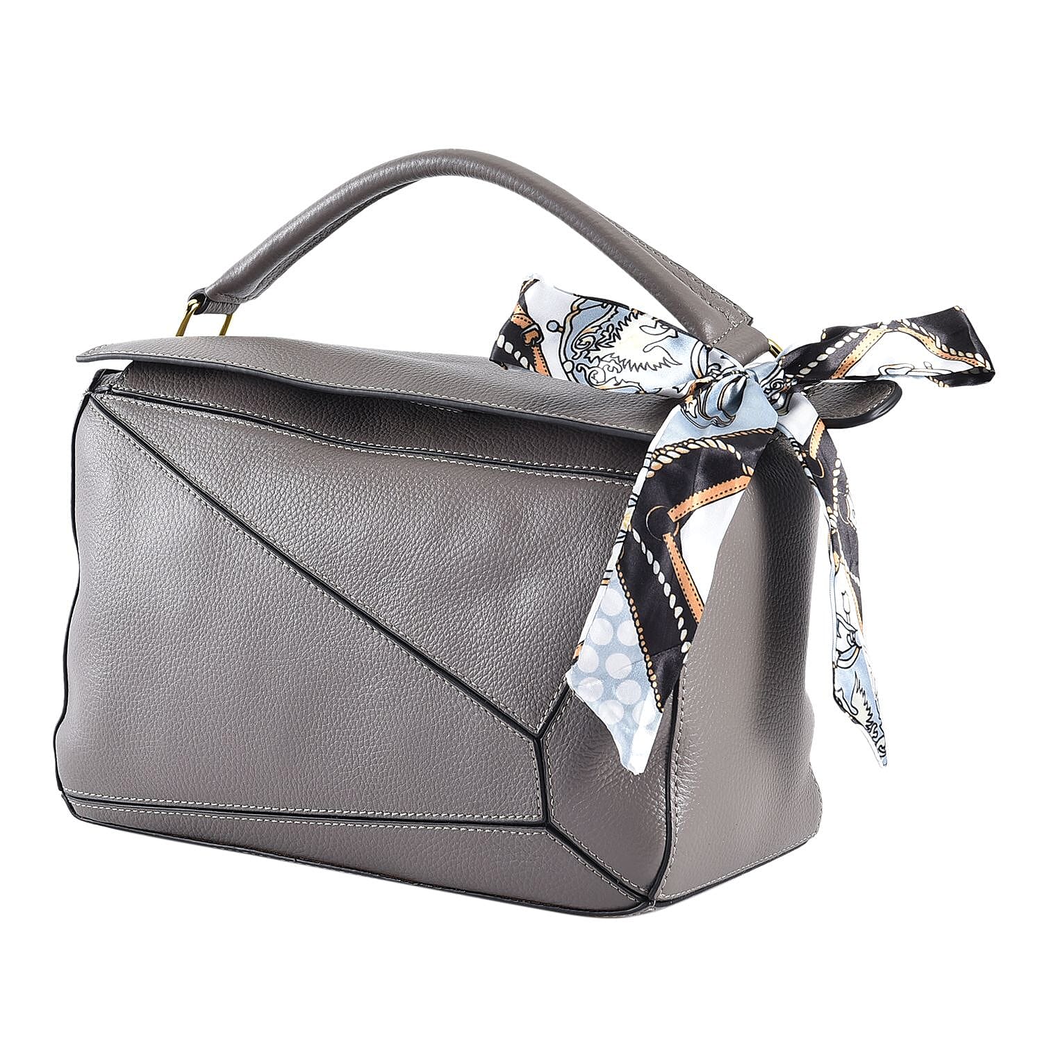 100% Genuine Leather Desginer Inspired Handbag with Detachable Long Strap - Grey