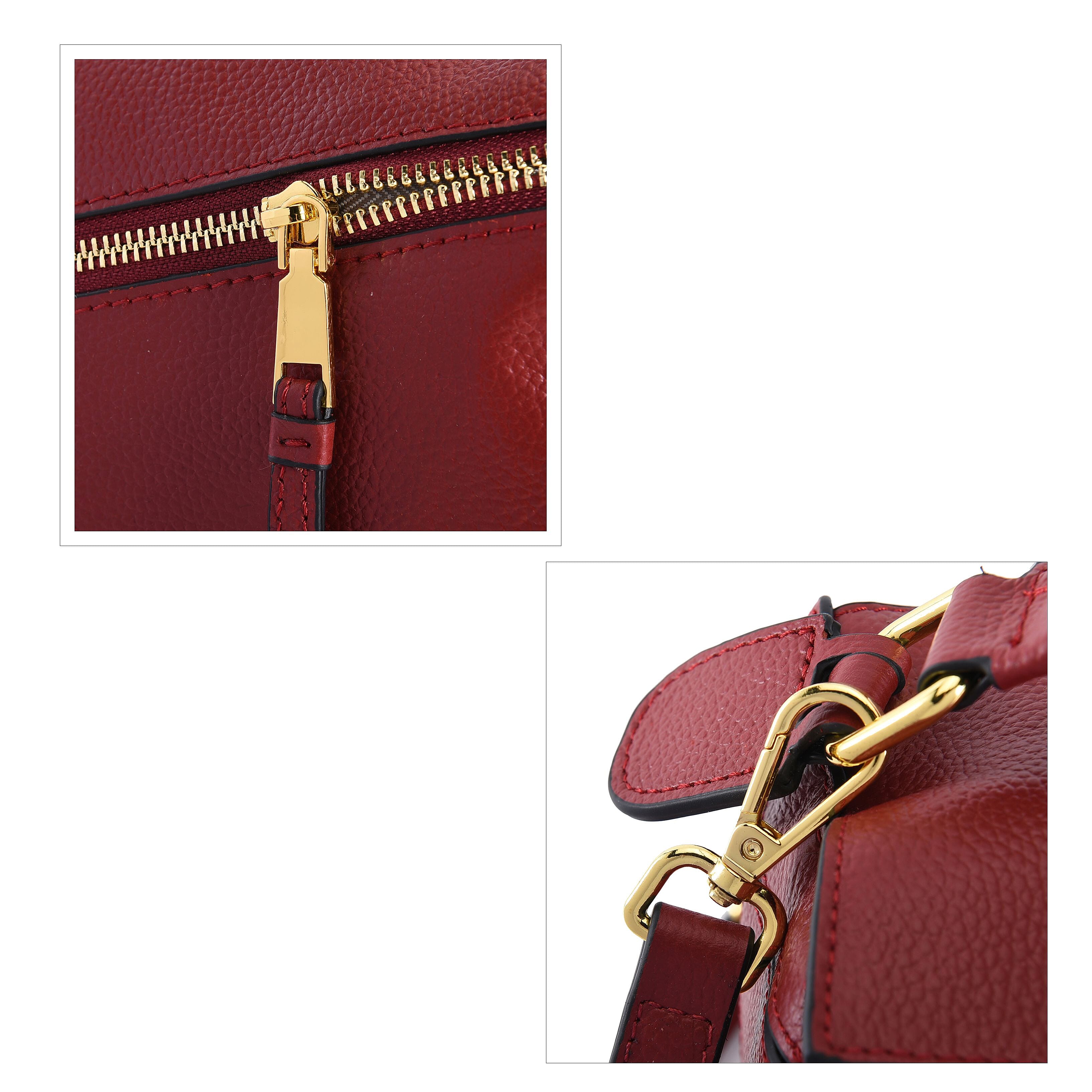 100% Genuine Leather Desginer Inspired Handbag with Detachable Long Strap - Burgundy
