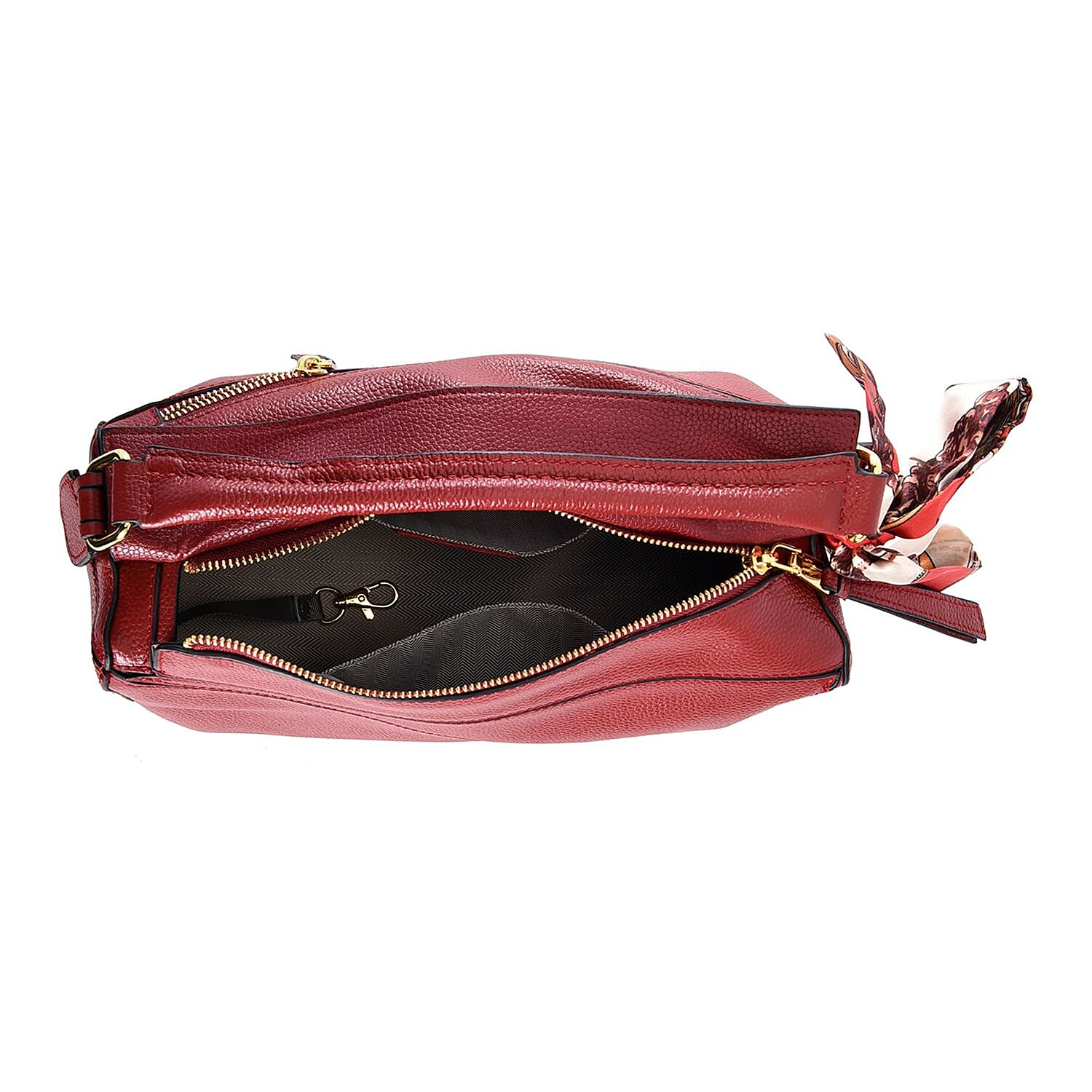 100% Genuine Leather Desginer Inspired Handbag with Detachable Long Strap - Burgundy