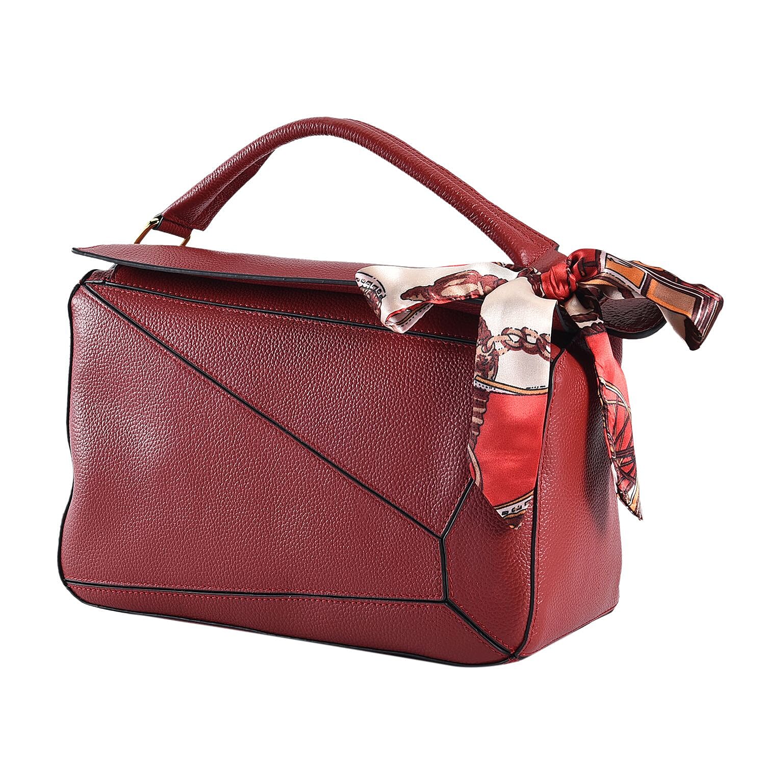 100% Genuine Leather Desginer Inspired Handbag with Detachable Long Strap - Burgundy