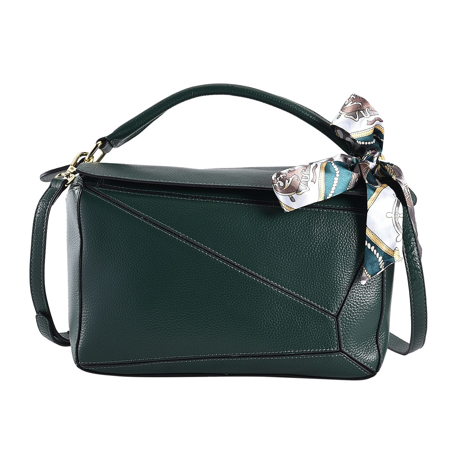 100% Genuine Leather Desginer Inspired Handbag with Detachable Long Strap - Green